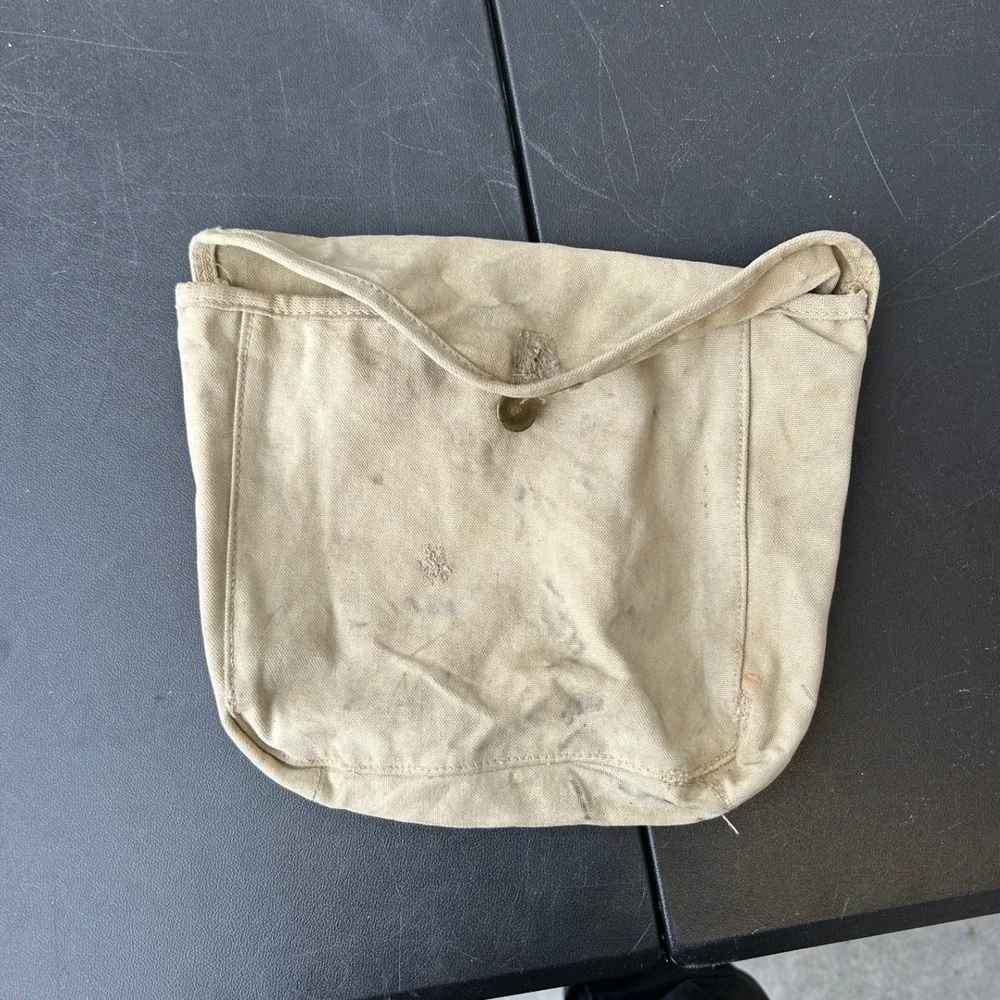 EARLY Vintage Beige Cream Bag Pouch Button Closure Bag Vintage Antique